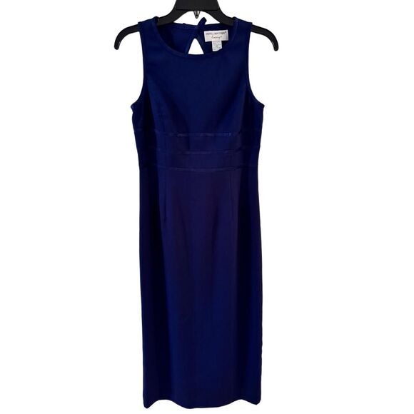 Papell Boutique Dresses & Skirts - Vtg Papell Boutique Y2K Navy Sleeveless Dress 10 Petite Keyhole Back Old Money